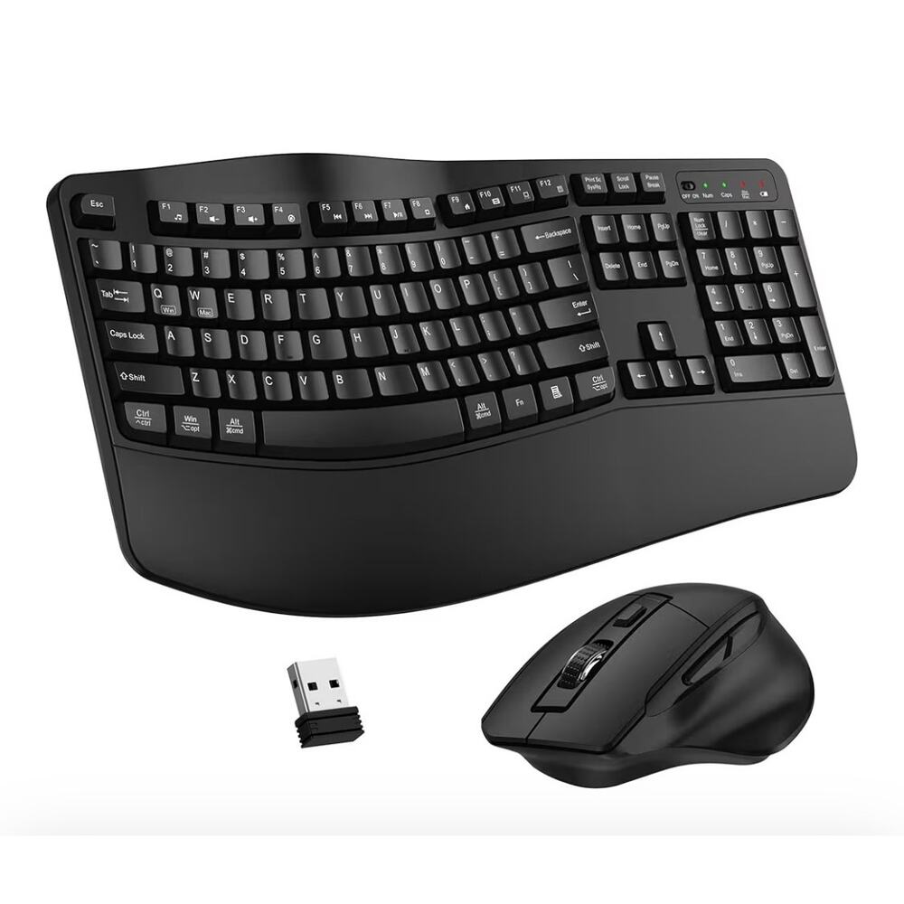 Wave Keys Ergonomic Bluetooth Keyboard with Wrist Rest and Mouse Black New